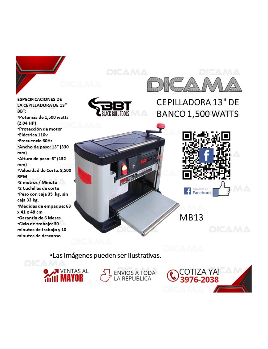 CEPILLADORA 13" DE BANCO 1,500 WATTS