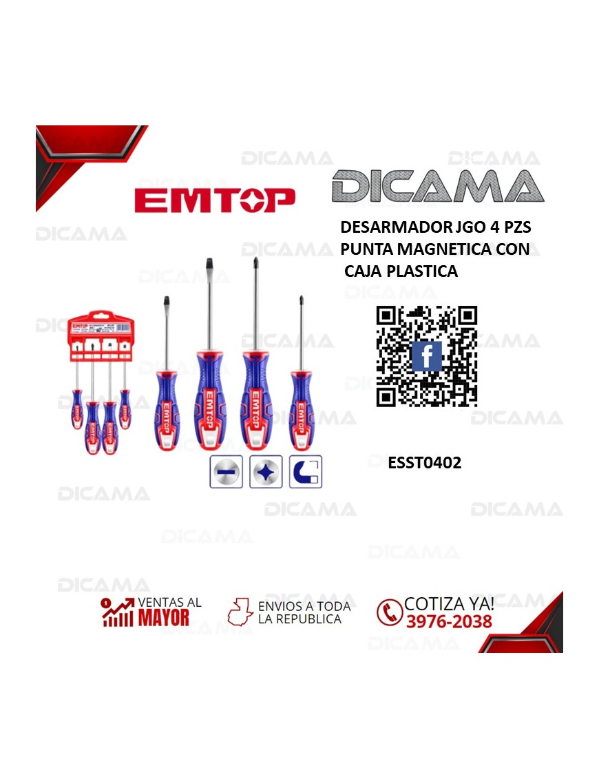 DESARMADOR JGO 4 PZS  PUNTA MAGNETICA CON CAJA PLASTICA