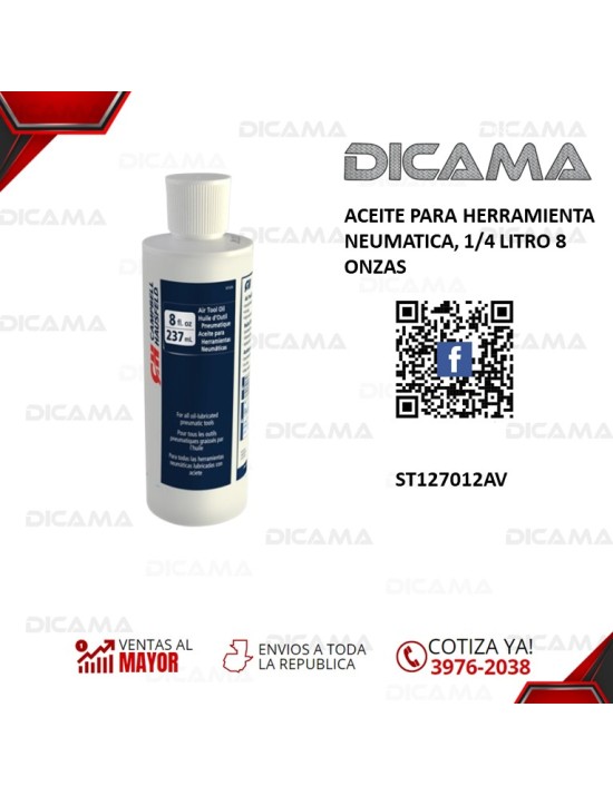 ACEITE PARA HERRAMIENTA NEUMATICA, 1/4 LITRO 8 ONZAS