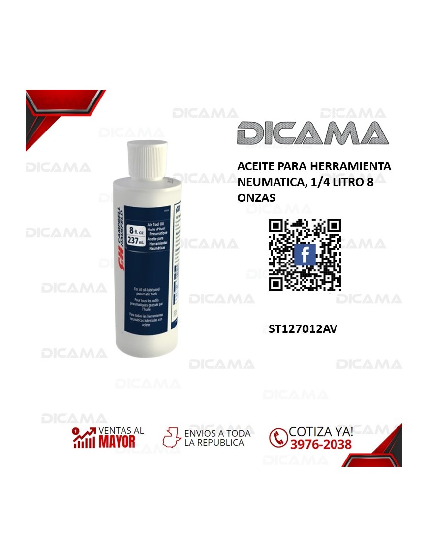 ACEITE PARA HERRAMIENTA NEUMATICA, 1/4 LITRO 8 ONZAS