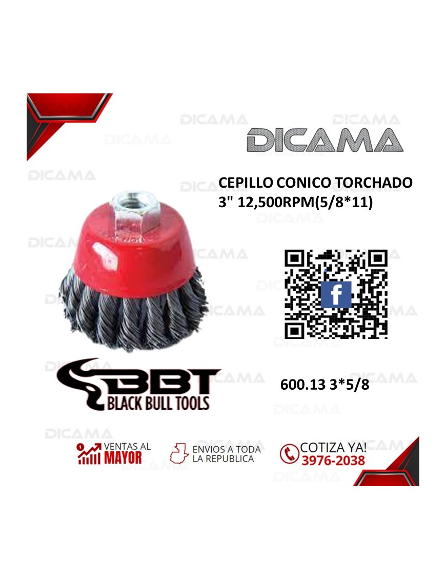 CEPILLO CONICO TORCHADO 3" 12,500RPM(5/8*11)