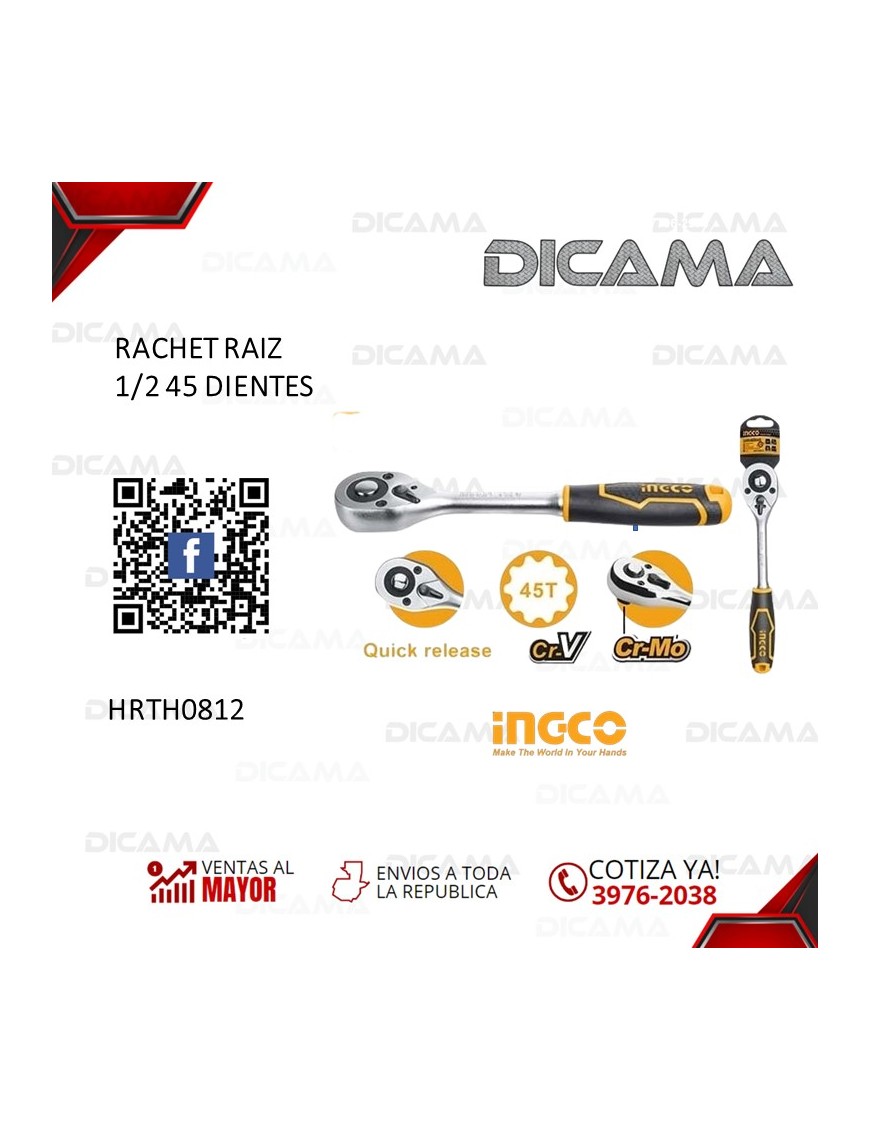 RATCHET RAIZ 1/2" 10" 45 DIENTES
