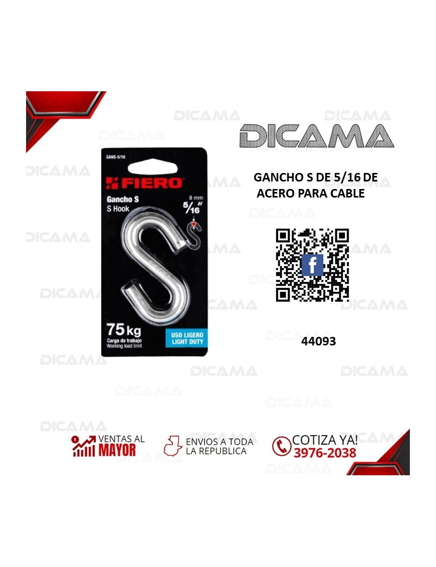 GANCHO S DE 5/16 DE ACERO PARA CABLE
