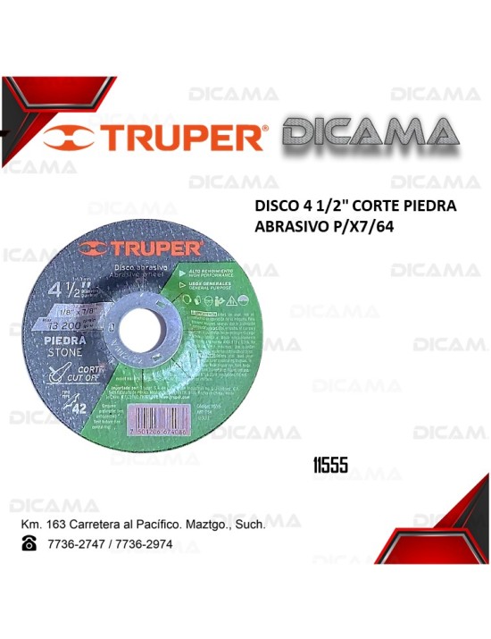 DISCO 4 1/2" CORTE PIEDRA ABRASIVO P/X7/64