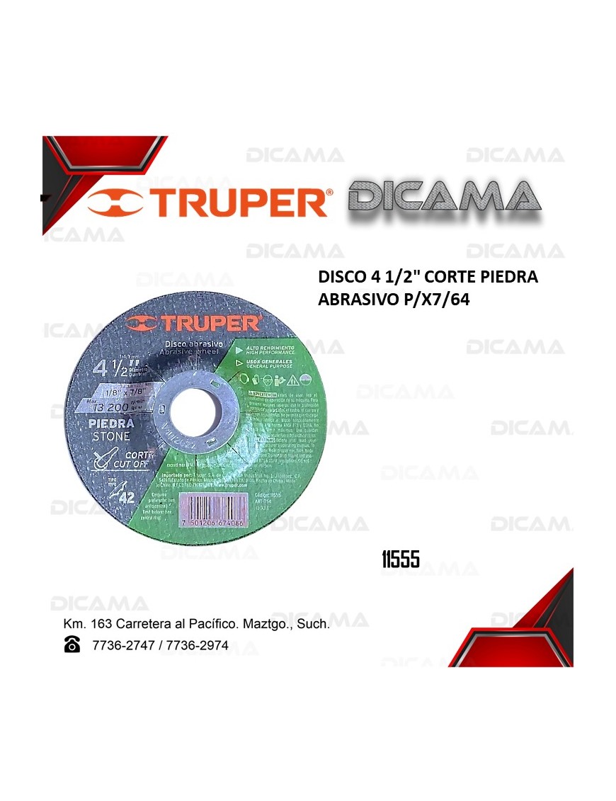 DISCO 4 1/2" CORTE PIEDRA ABRASIVO P/X7/64