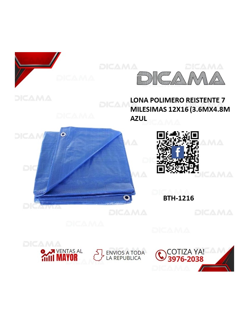 LONA POLIMERO REISTENTE 7 MILESIMAS 12X16 (3.6MX4.8M AZUL