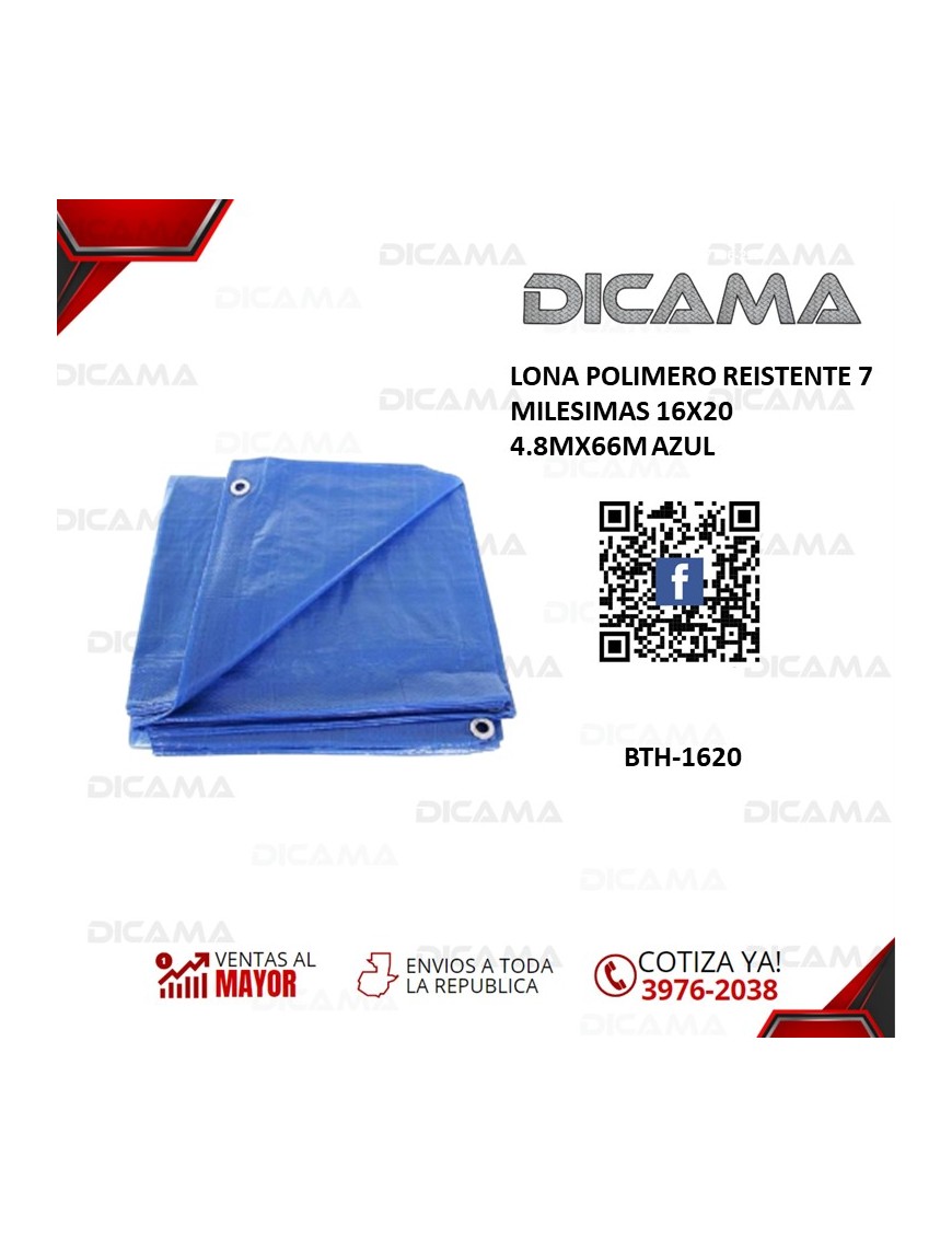 LONA POLIMERO REISTENTE 7 MILESIMAS 16X20 4.8MX66M AZUL