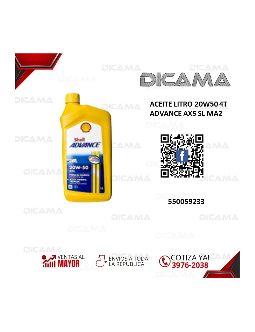 ACEITE LITRO 20W50 4T ADVANCE AX5 SL MA2