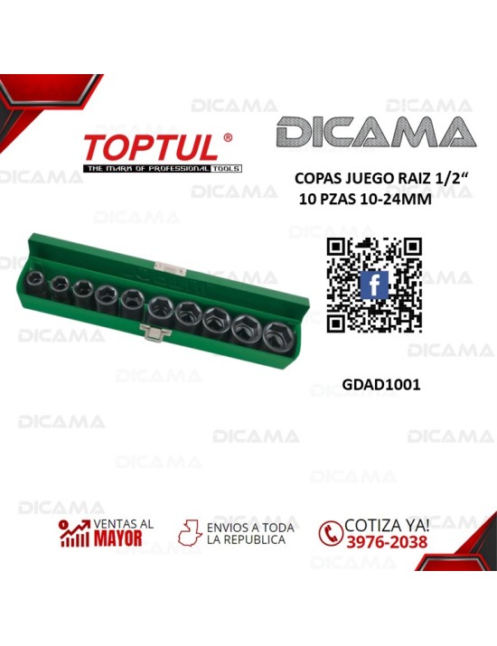 COPAS JUEGO RAIZ 1/2" 10 PZAS 10-24MM