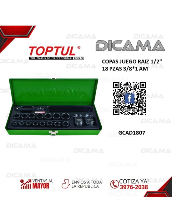 COPAS JUEGO RAIZ 1/2" 18 PZAS 3/8*1 AM