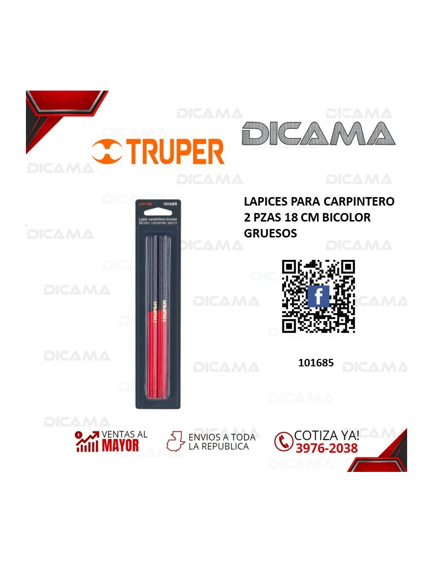 LAPICES PARA CARPINTERO 2 PZAS 18 CM BICOLOR GRUESOS
