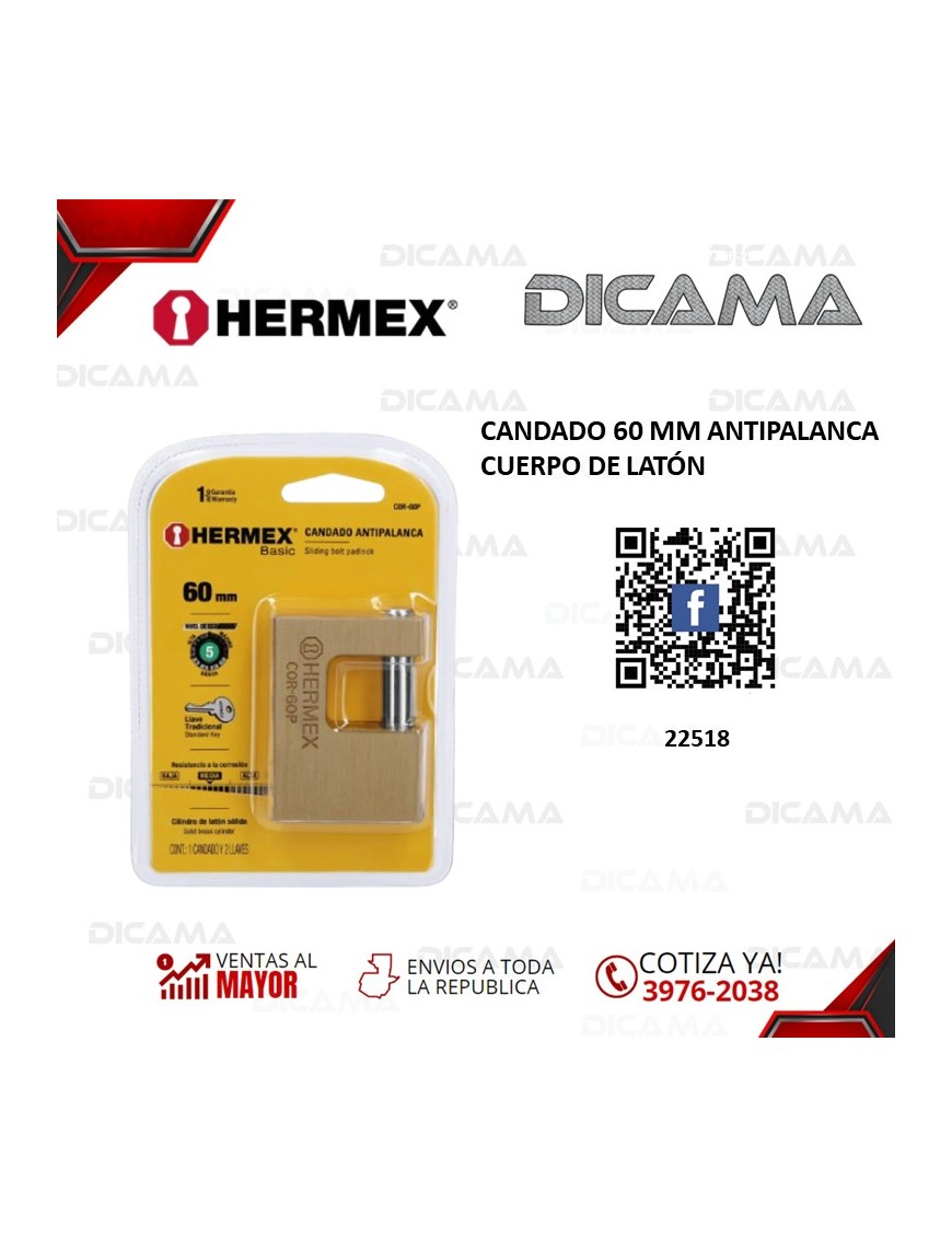 CANDADO 60 MM ANTIPALANCA CUERPO DE LATÓN