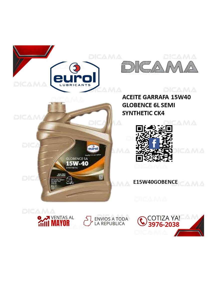 ACEITE GARRAFA 15W40 GLOBENCE 6L SEMI SYNTHETIC CK4