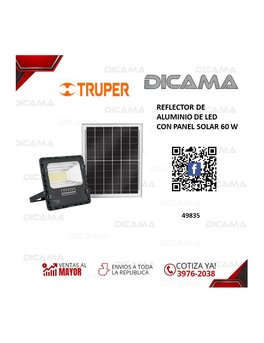 REFLECTOR DE ALUMINIO DE LED CON PANEL SOLAR 60 W