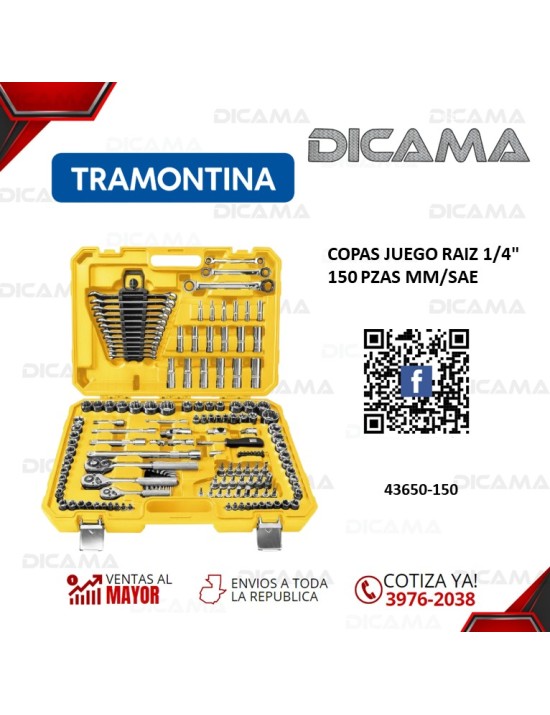 COPAS JUEGO RAIZ 1/4" 150 PZAS MM/SAE