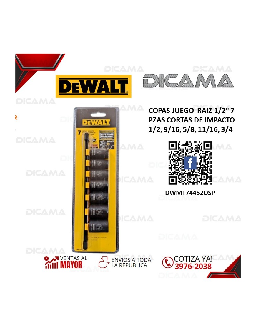 COPAS JUEGO  RAIZ 1/2" 7 PZAS CORTAS DE IMPACTO 1/2, 9/16, 5/8, 11/16, 3/4
