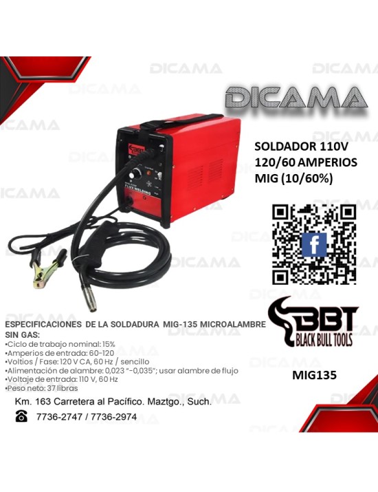 SOLDADORA 60/120 AMPERIOS 110V MIG (10/60%)
