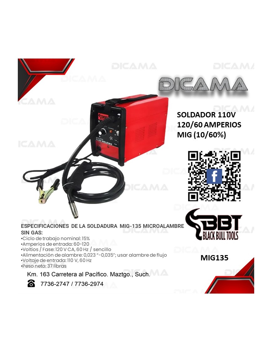SOLDADORA 60/120 AMPERIOS 110V MIG (10/60%)
