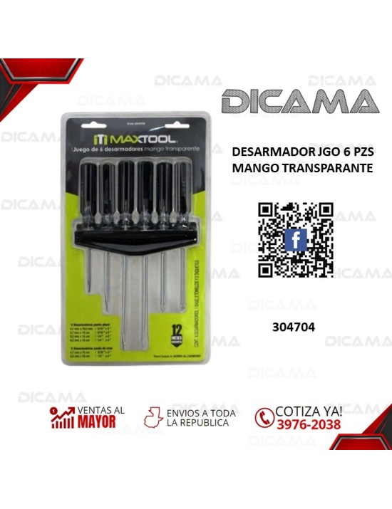 DESARMADOR JGO 6 PZS MANGO TRANSPARANTE