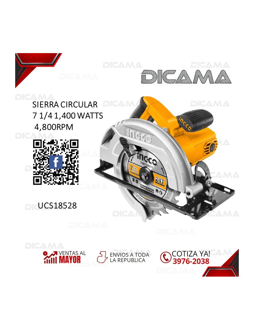 SIERRA CIRCULAR 7 1/4 1,400 WATTS 4,800RPM INGCO UCS18528