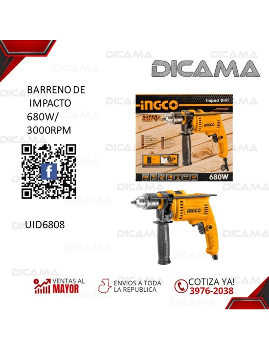 BARRENO DE IMPACTO 680W/3000RPM INGCO UID6808