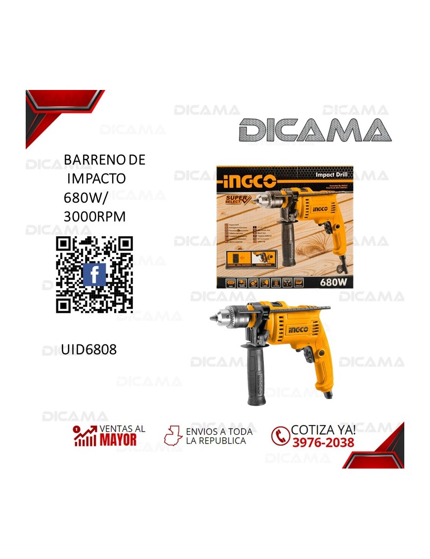 BARRENO DE IMPACTO 680W/3000RPM INGCO UID6808