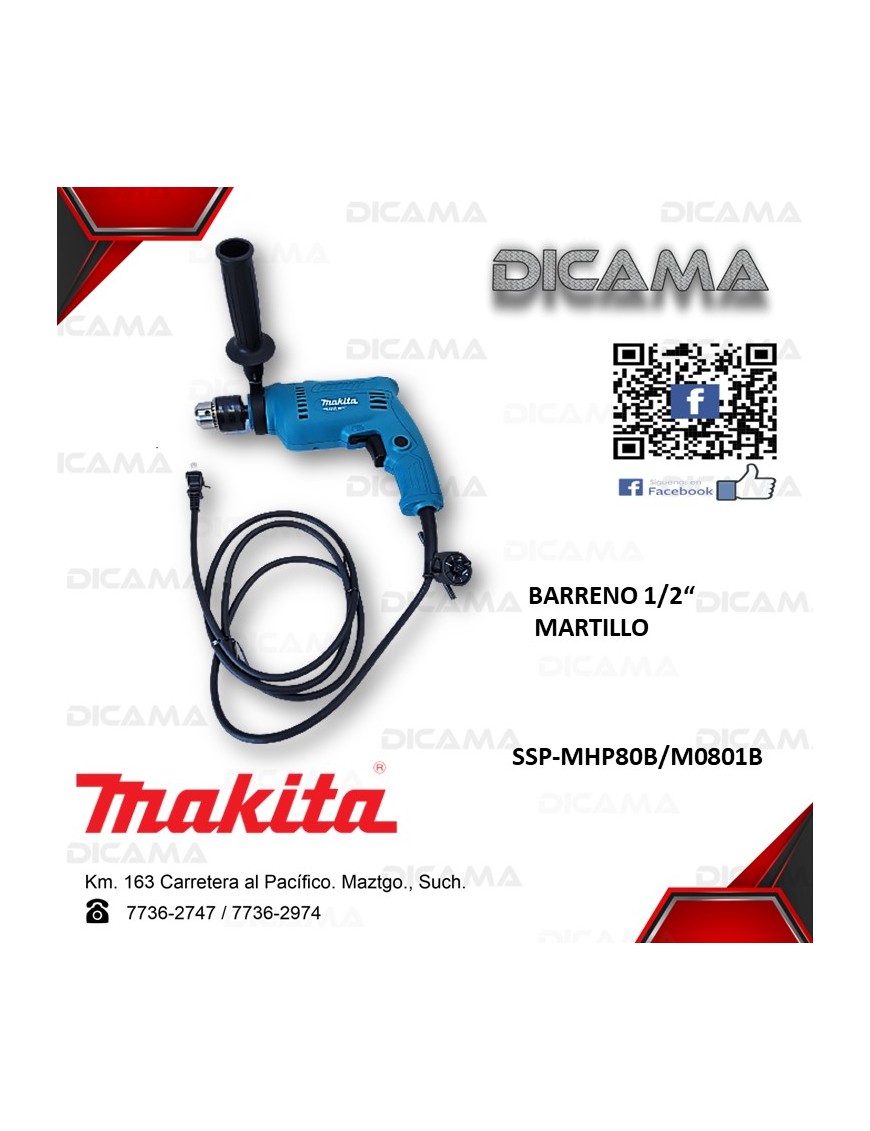 BARRENO 1/2 MARTILLO M0801G MAKITA SSP-MHP80B/M0801B