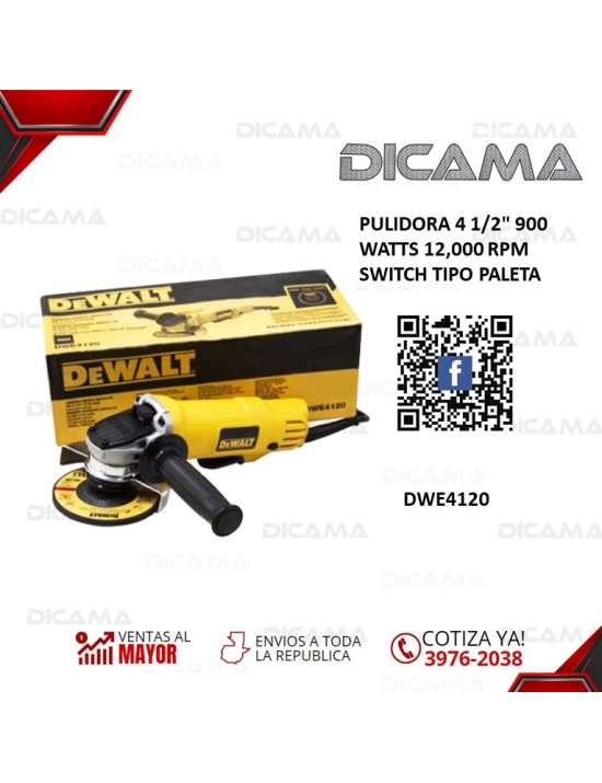 PULIDORA 4 1/2 900 WATTS 12,000 RPM SWITCH TIPO PALETA DEWALT DWE4120