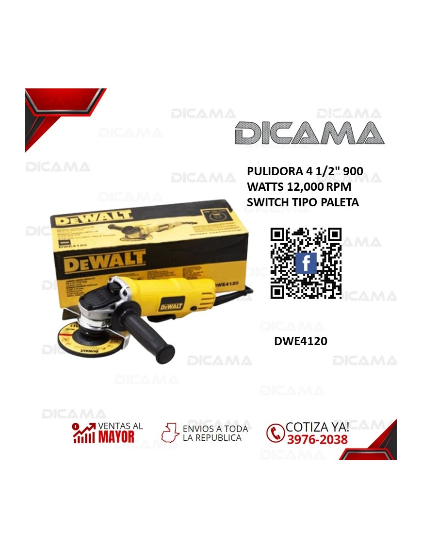 PULIDORA 4 1/2 900 WATTS 12,000 RPM SWITCH TIPO PALETA DEWALT DWE4120