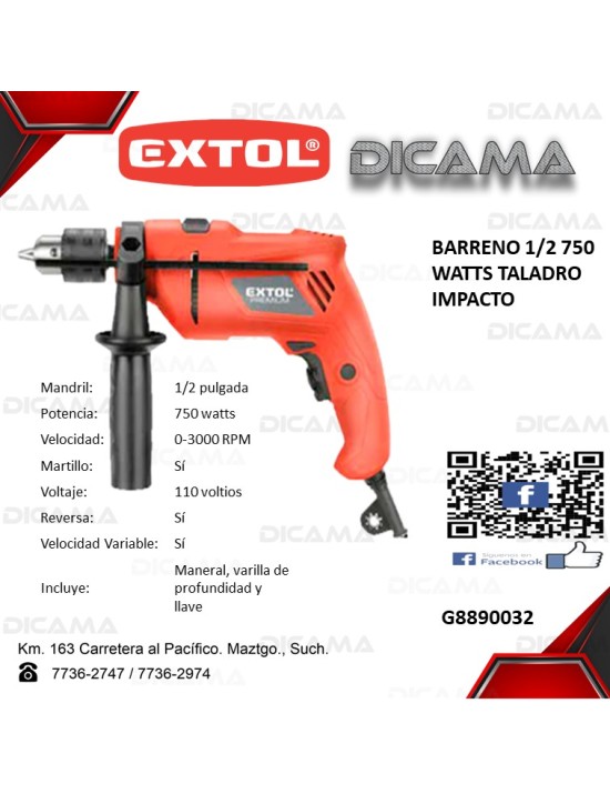 BARRENO 1/2 750 WATTS DE IMPACTO EXTOL G8890032