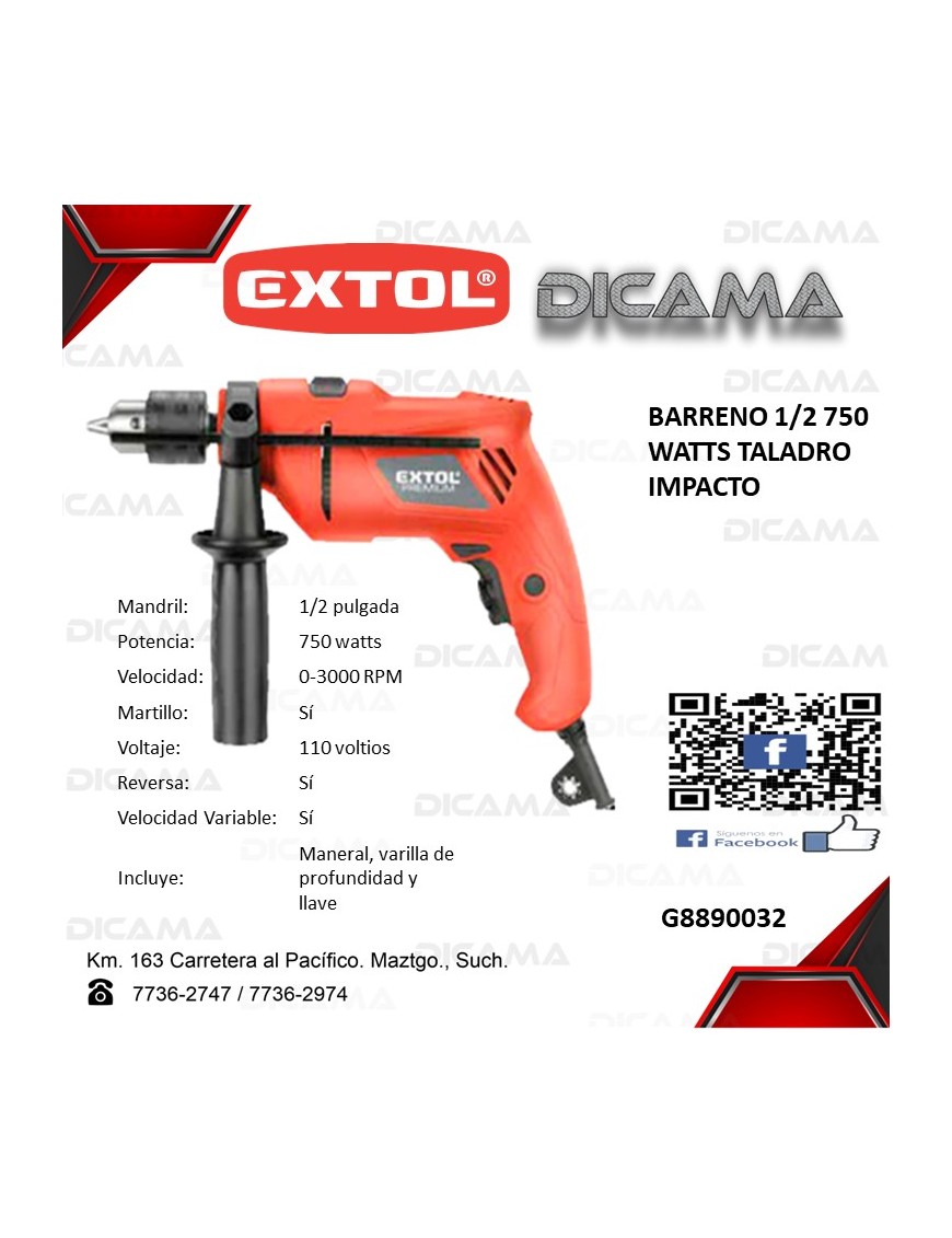 BARRENO 1/2 750 WATTS DE IMPACTO EXTOL G8890032