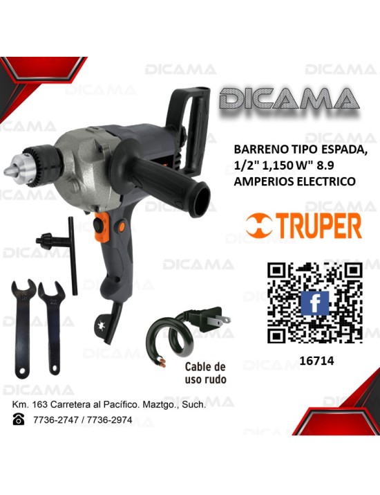 BARRENO TIPO ESPADA, 1/2 1,150 W 8.9 AMPERIOS TRUPER 16714
