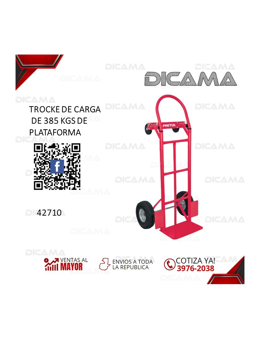 TROCKET DE CARGA DE 385 KGS DE PLATAFORMA LLANTAS NEUMATICAS PRETUL 42710