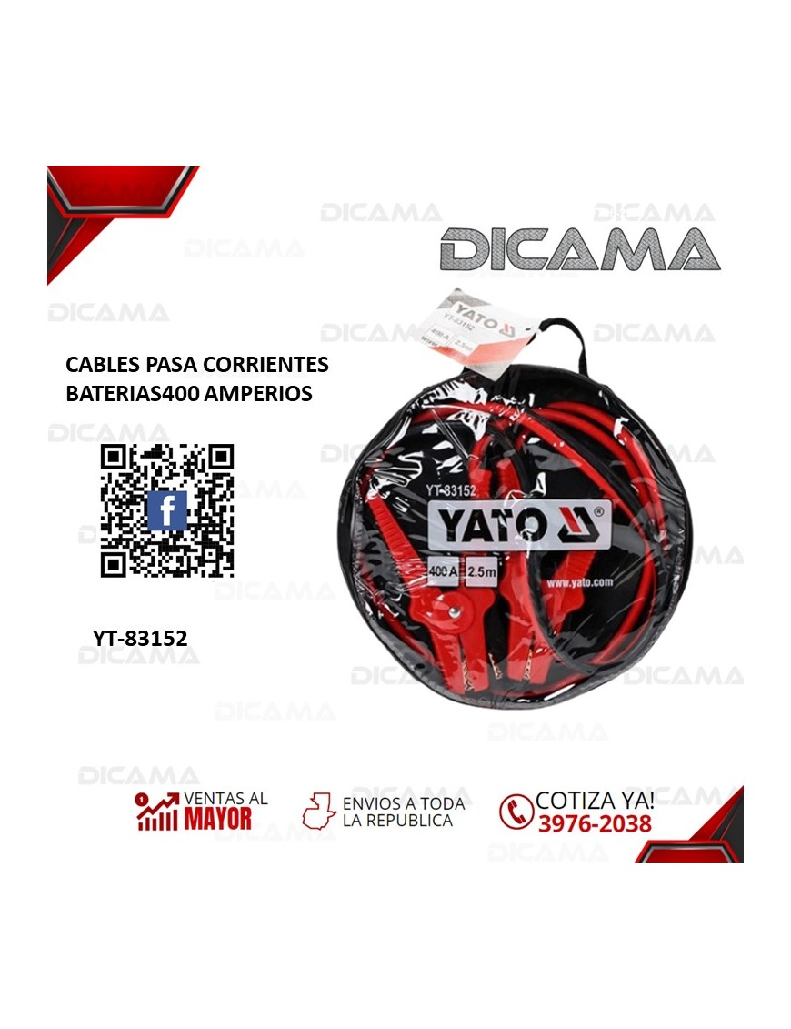 CABLES PASA CORRIENTE BATERIAS 2.5 MTS 400 AMP CALIBRE 4 YATO YT-83152