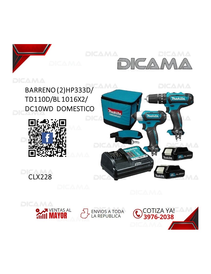 BARRENO (2)HP333D/TD110D/BL 1016X2/DC10WD  DOMESTICO MAKITA CLX228