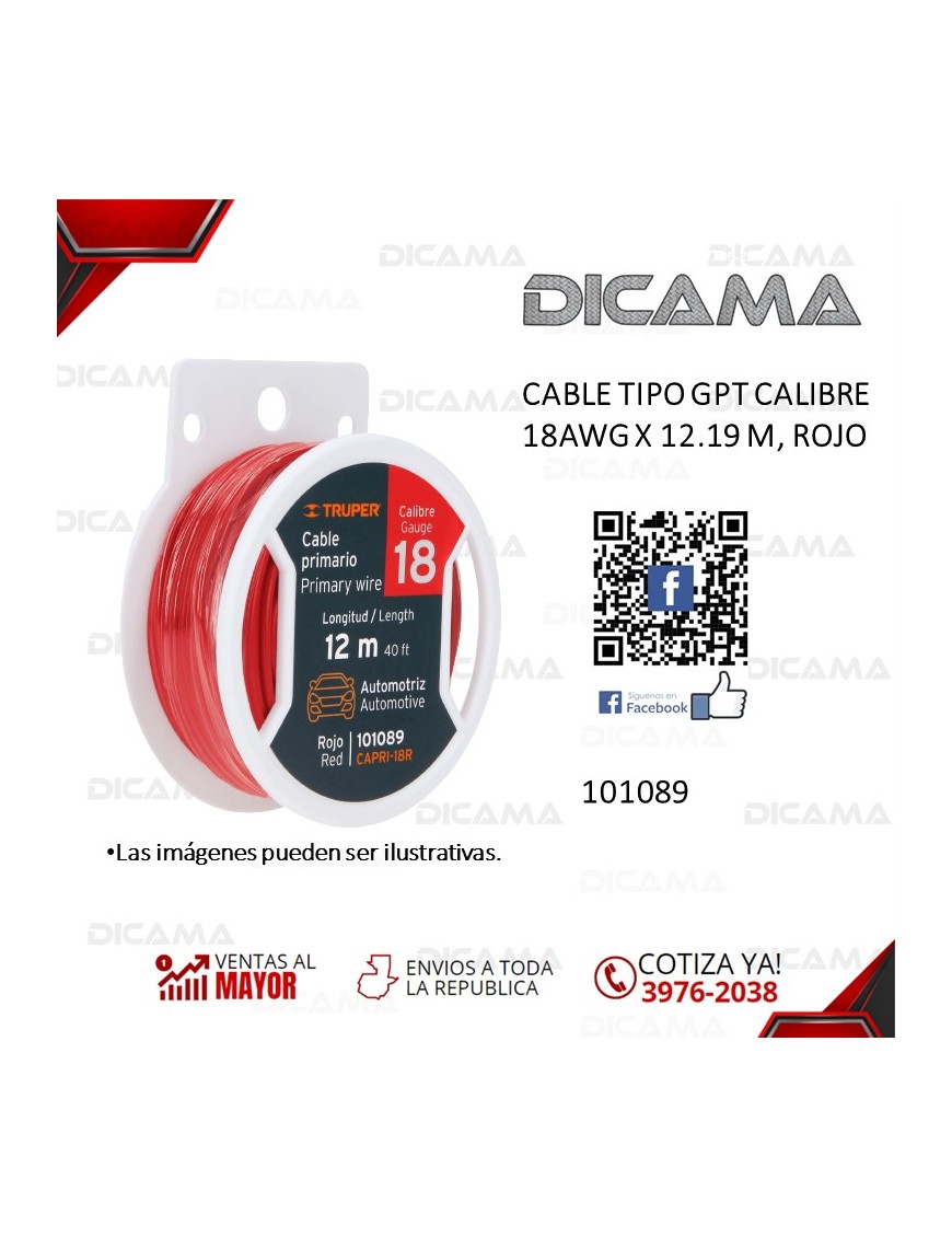 CABLE P/AUDIO/LUCES ROJO 18 CALIBRE 12.19MTS TRUPER 101089
