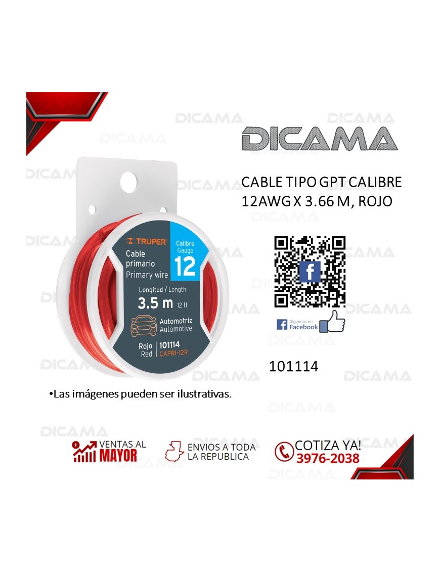 CABLE P/AUDIO/LUCES ROJO 12 CALIBRE 3.66 MTS TRUPER 101114