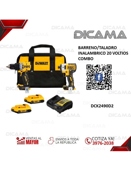 BARRENO/TALADRO INALAMBRICO 20 VOLTIOS COMBO DEWALT DCK2490D2