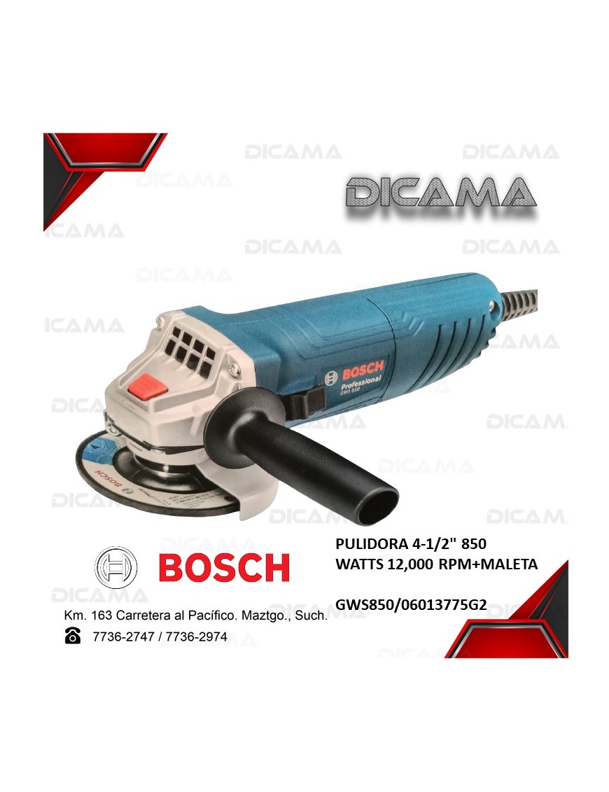 PULIDORA 4 1/2 850 WATTS 12,000 RPM BOSCH GWS850/06013775G2