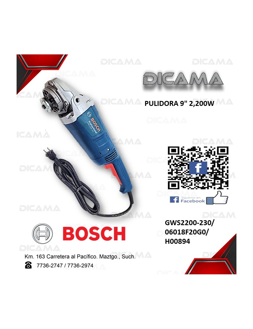PULIDORA 9 2,200W BOSCH GWS2200-230/ 06018F20G0/H00894