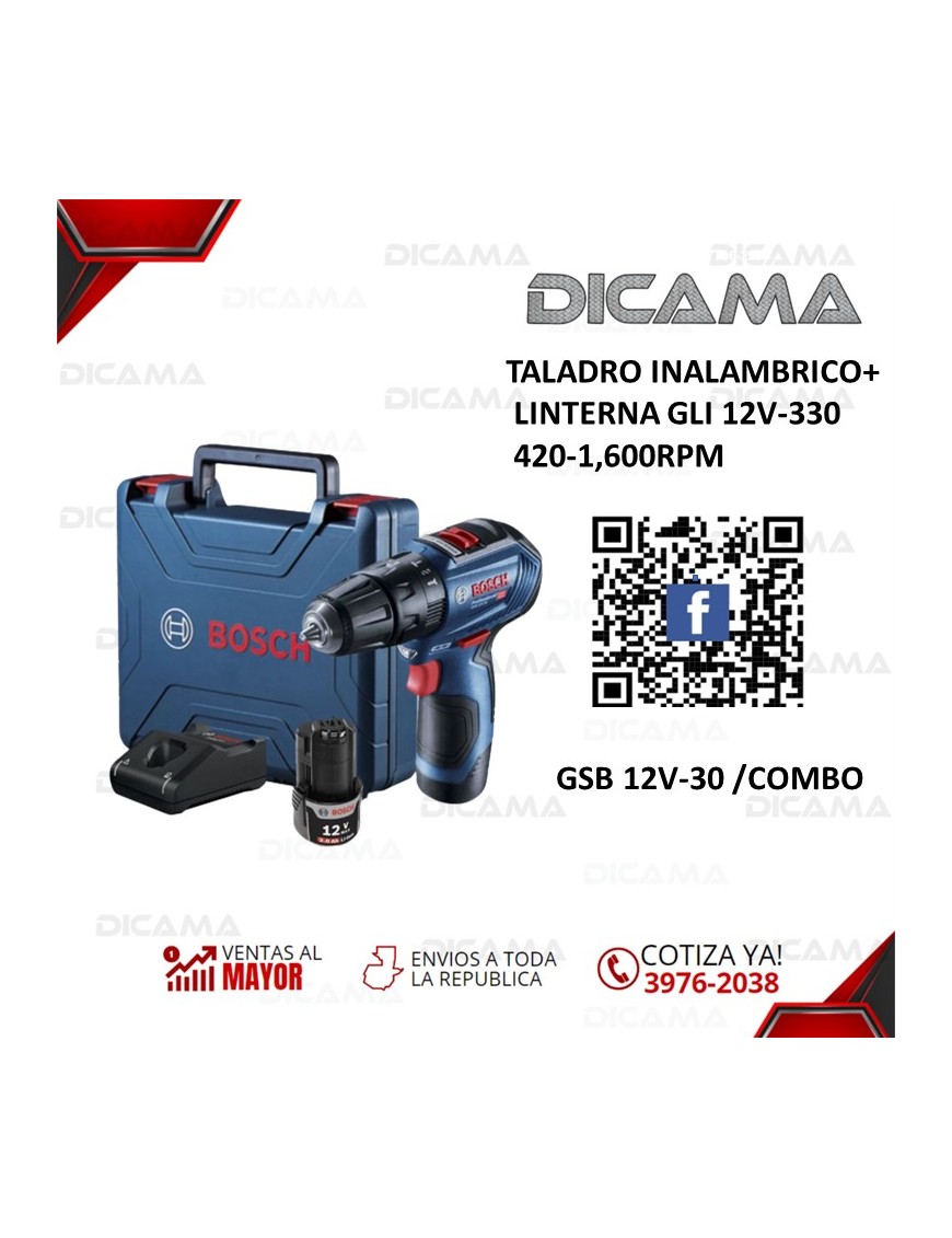 BARRENO INALAMBRICO+ LINTERNA GLI 12V-330 420-1,600RPM BOSCH GSB 12V-30 /COMBO