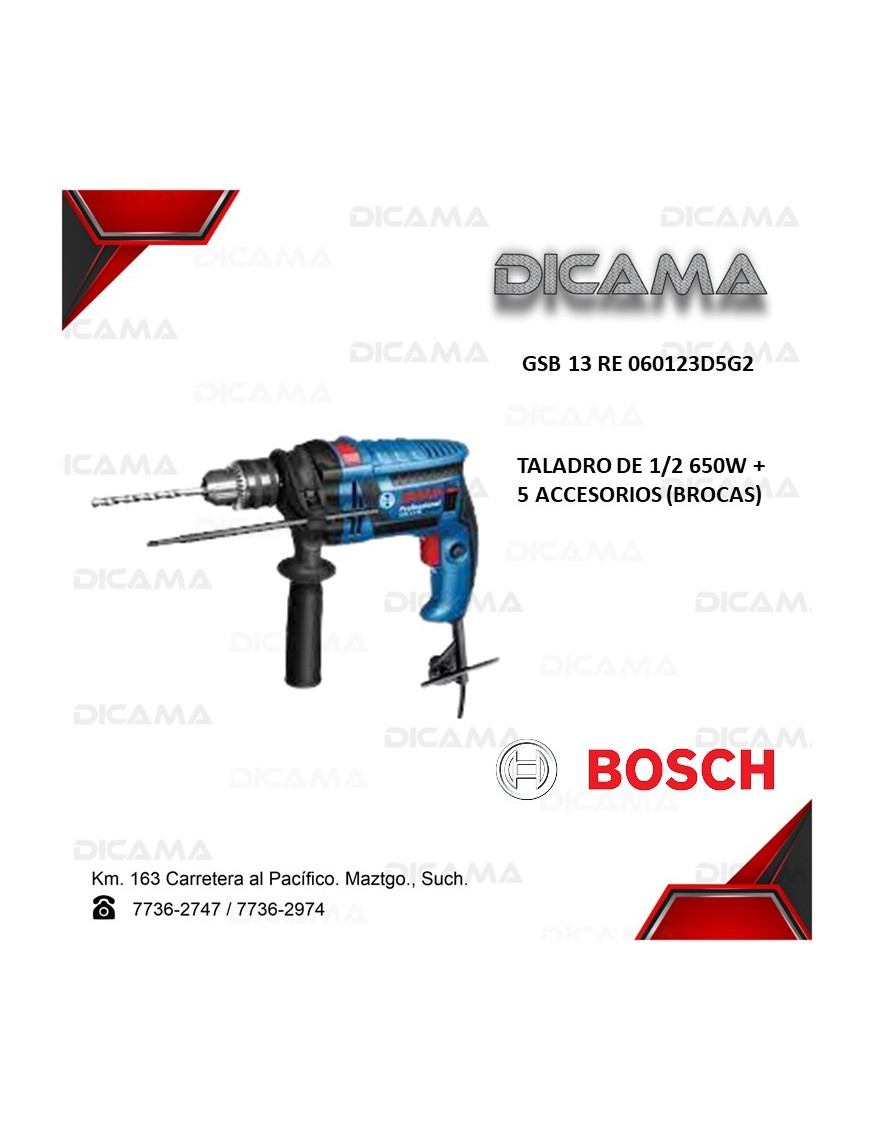 BARRENO 1/2 650W + 5 ACCESORIOS (BROCAS) BOSCH GSB 13 RE /H019777 06012B80G2