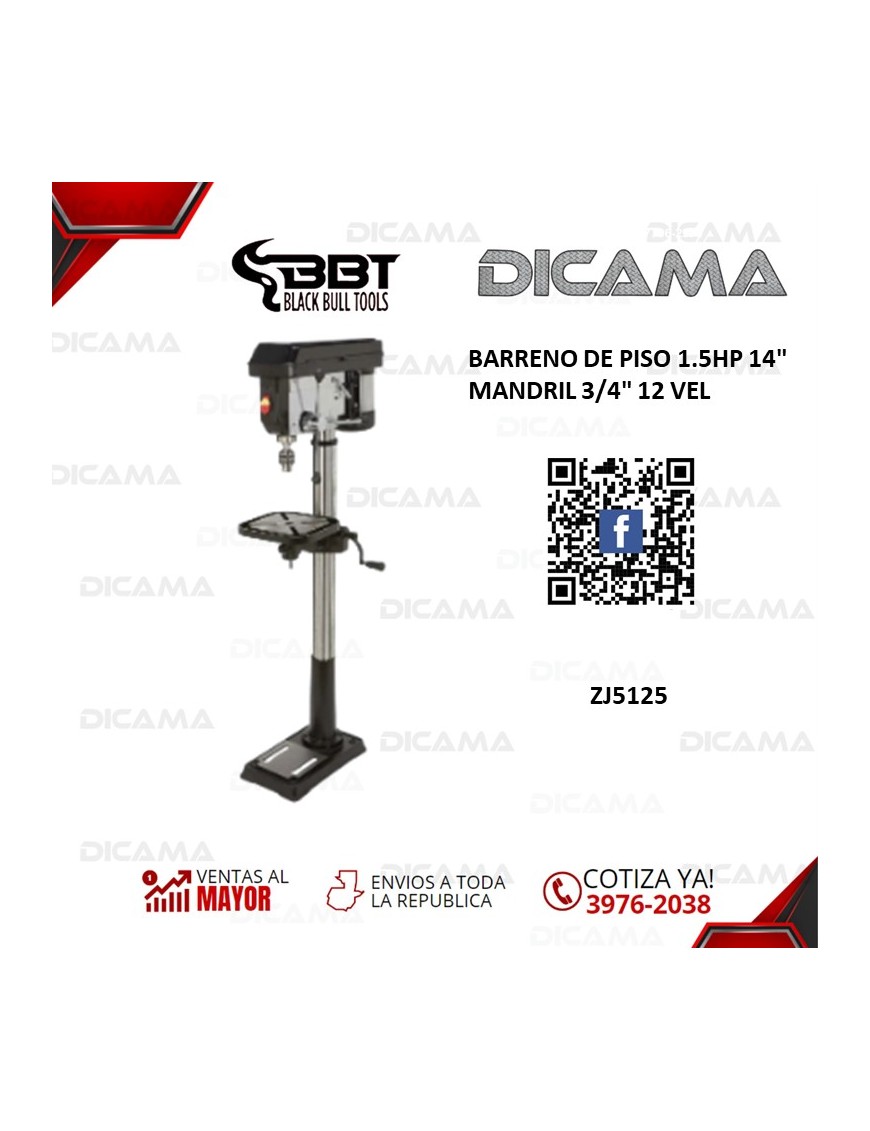 BARRENO DE PISO 1.5HP 14 MANDRIL 3/4 12 VEL BBT ZJ5125