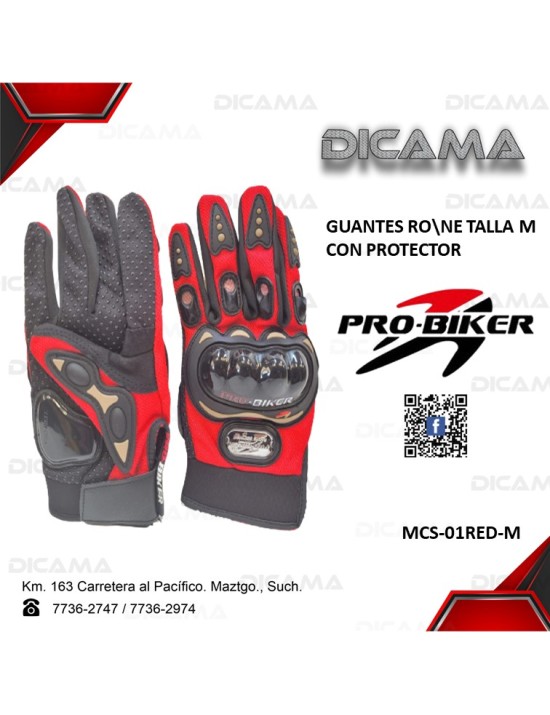 GUANTES MOTORISTA RO\NE TALLA M CON PROTECTOR CHINA MCS-01RED-M