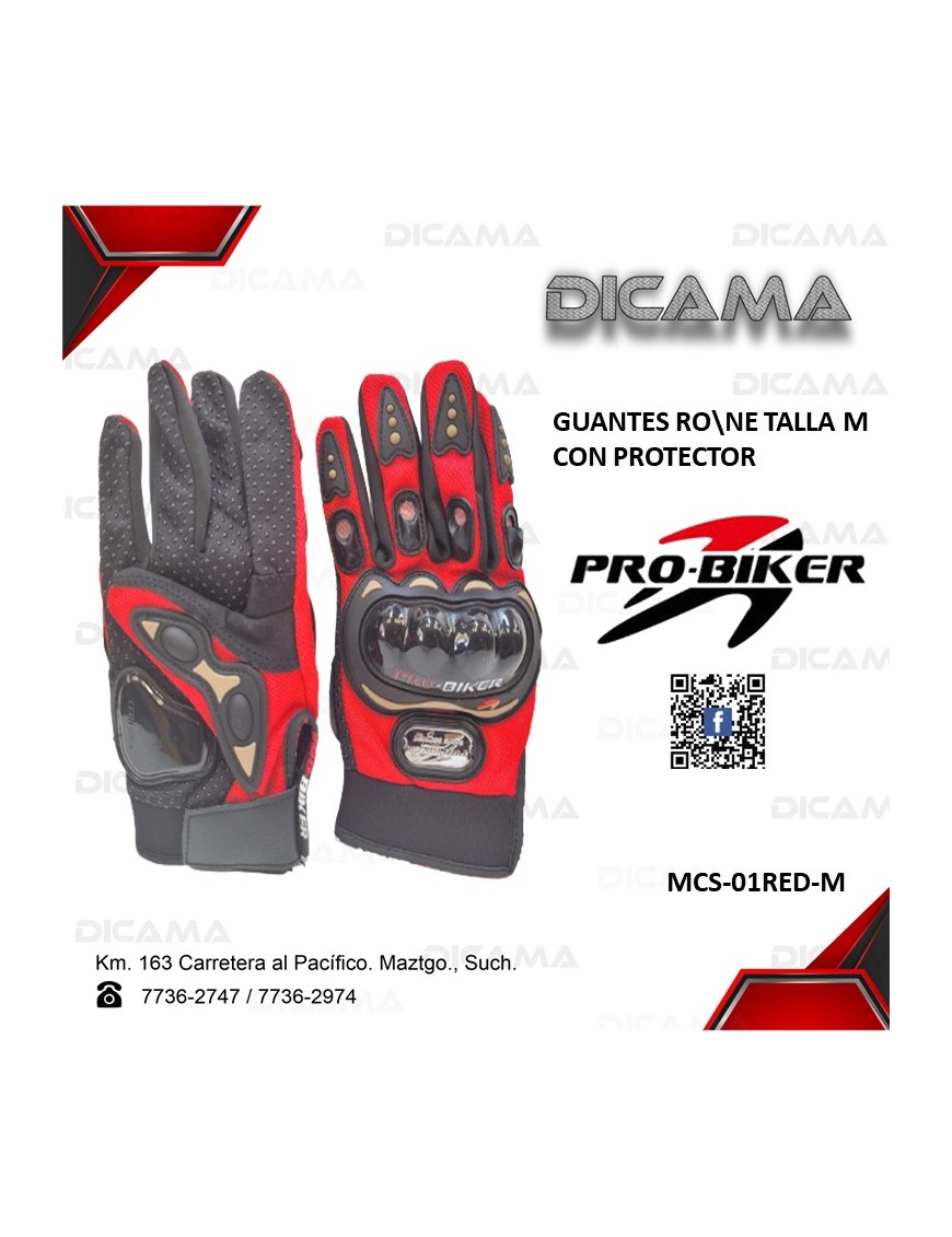 GUANTES MOTORISTA RO\NE TALLA M CON PROTECTOR CHINA MCS-01RED-M