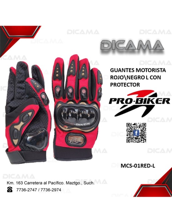 GUANTES MOTORISTA  ROJO\NEGRO L CON PROTECTOR CHINA MCS-01RED-L