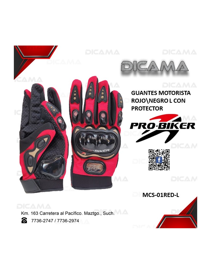 GUANTES MOTORISTA  ROJO\NEGRO L CON PROTECTOR CHINA MCS-01RED-L