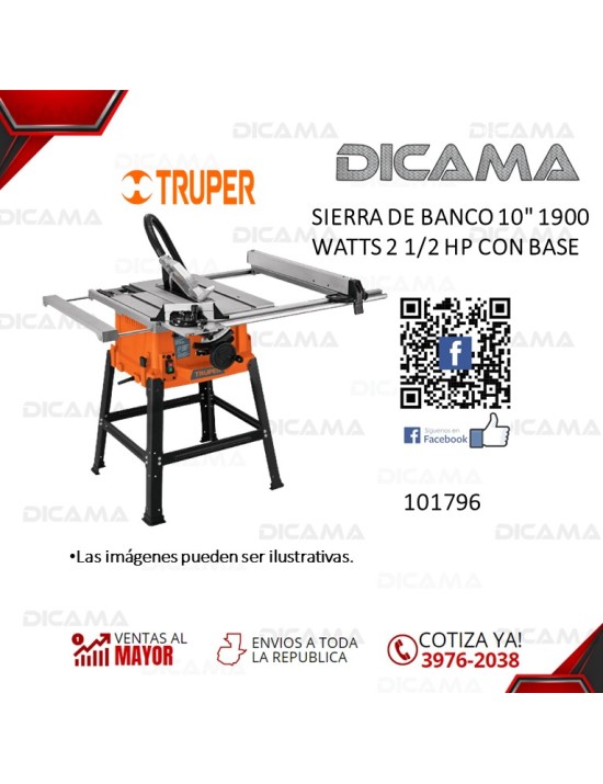 SIERRA DE BANCO 10 1900 WATTS 2 1/2 HP CON BASE TRUPER 101796