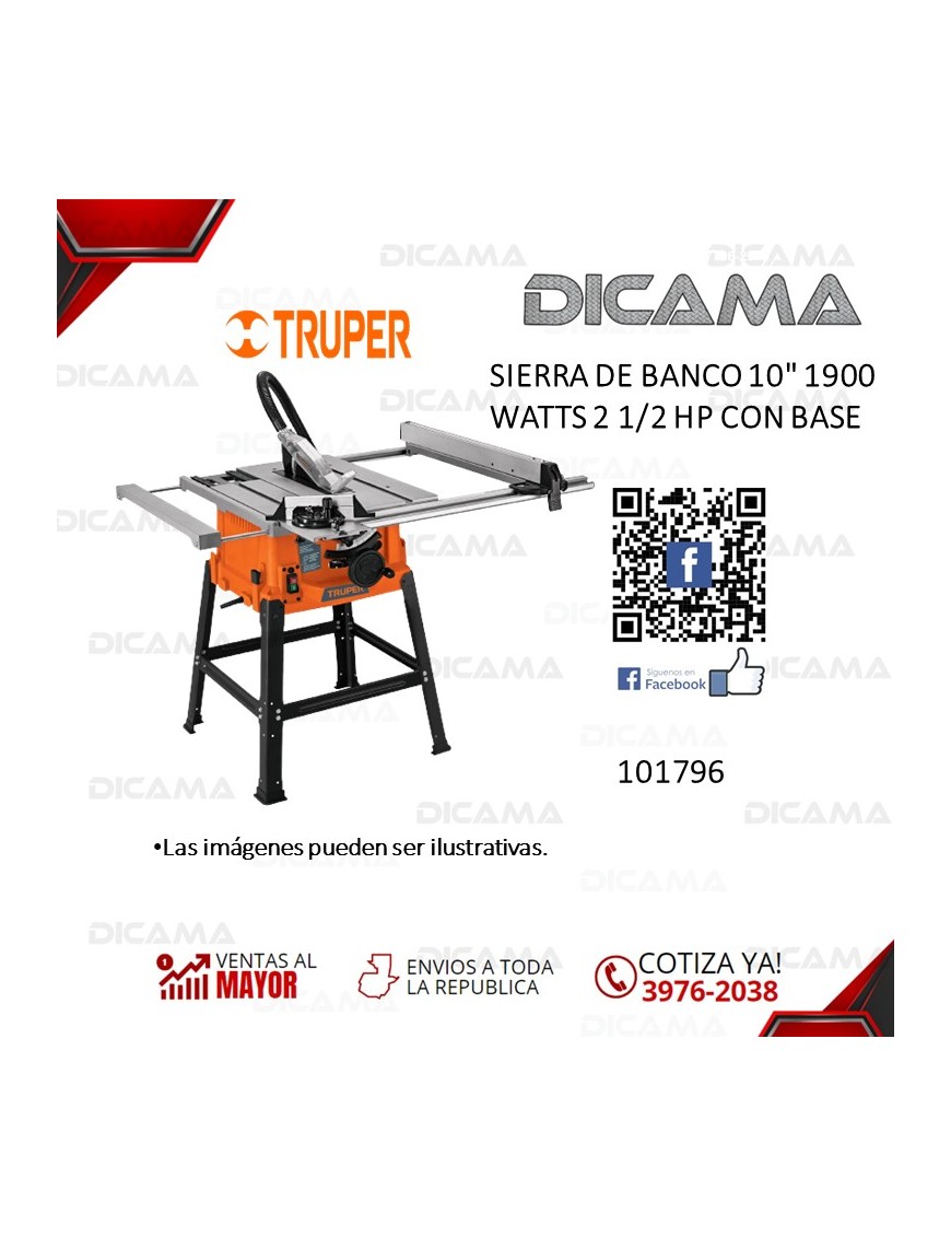 SIERRA DE BANCO 10 1900 WATTS 2 1/2 HP CON BASE TRUPER 101796