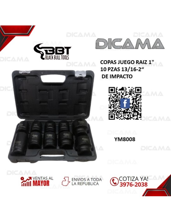 COPAS JUEGO RAIZ 1" 10 PZAS DE IMPACTO 13/16"-2"